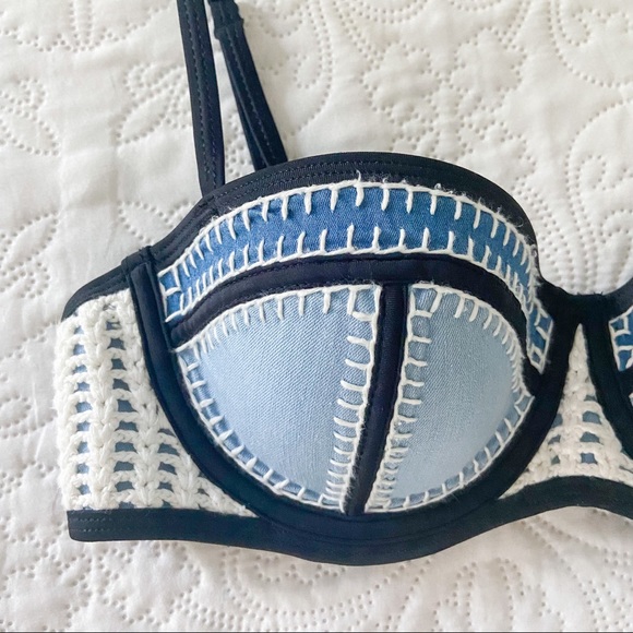 Triangl Swimwear Blue Embroidered Cup Bikini Top Size Small - Picture 2 of 6